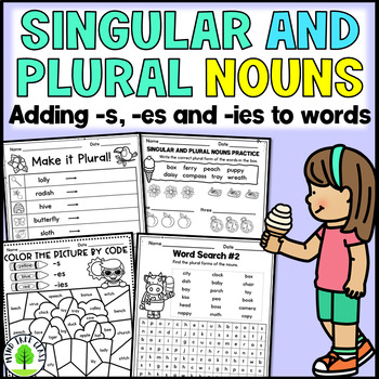 Preview of Singular and Plural Nouns Worksheets: -s, -es or -ies {Summer}