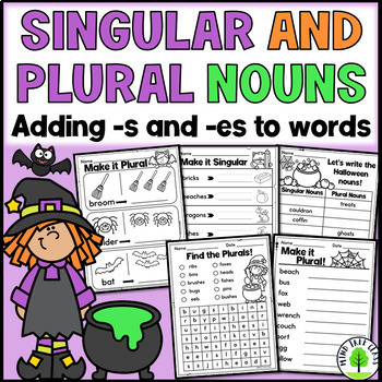 Preview of Singular and Plural Nouns Worksheets: -s or -es {Halloween}
