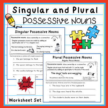 Preview of Singular and Plural Possessive Nouns Free Worksheet Set