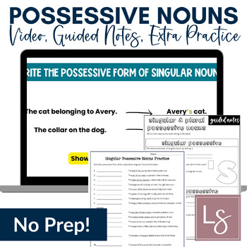 Preview of Singular and Plural Possessive Nouns Grammar Video Lessons and Worksheets