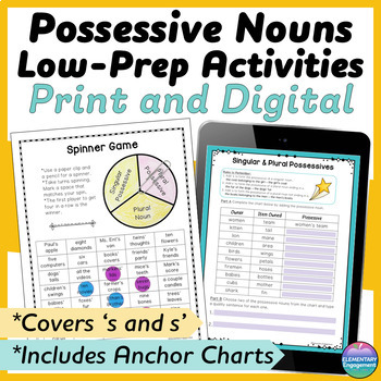 Preview of Singular and Plural Possessive Nouns Worksheets, Games, Posters - with Digital