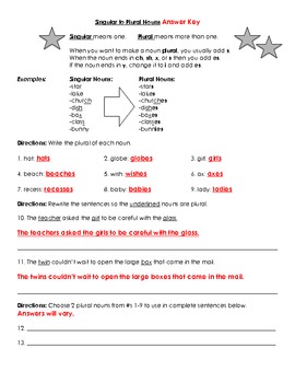 nouns singular to plural n by bigredapple teachers pay teachers