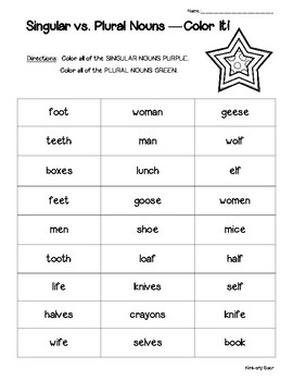 Singular Plural Noun Worksheet Teachers Pay Teachers