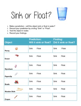 Sink Or Float Activity Worksheet