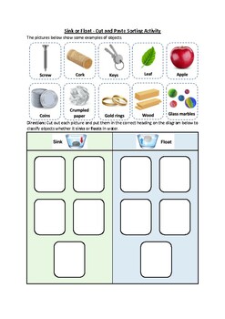 Preview of Sink or Float - Cut and Paste Sorting Worksheet Activity (Printable)