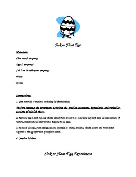 Preview of Sink or Float Egg Experiment- Instructions and Lab Sheet