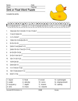 Sink or Float Word Search and Vocabulary Puzzle Worksheets by Lesson