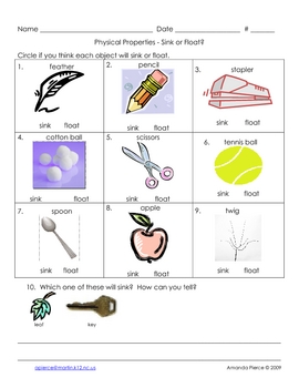 Sink or Float worksheets by Amanda Pierce's Elementary Resources