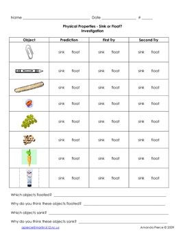 Sink or Float worksheets by Hands-On Learning and Play in Second Grade