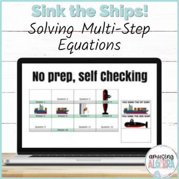 Preview of Sink the Ships DIGITAL Game Solving Multi Step Equations