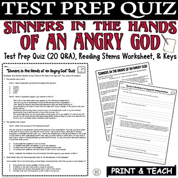 Preview of Sinners in the Hands of an Angry God Quiz Test Prep Pack Reading Questions PDF