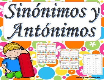 Preview of Sinonimos y antonimos Tarjetas - Synonyms & Antonyms Task Cards