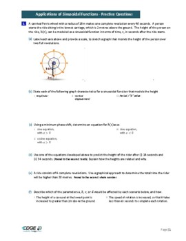 Preview of Sinusoidal Functions (Applications) - Practice Questions Only