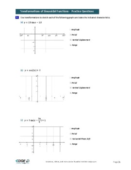 Preview of Sinusoidal Functions (Transformations) - Practice Questions Only