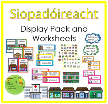 Preview of Siopadóireacht Display Pack and Worksheets.