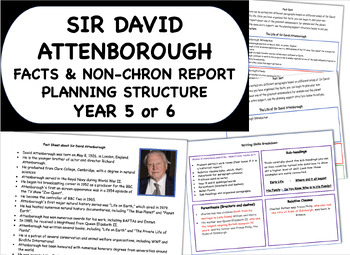 Preview of Sir David Attenborough Fact Sheet & Non-Chronological Report Writing Scaffold