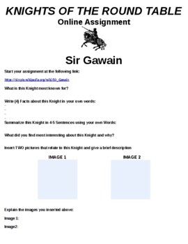Preview of Sir Gawain "Knight of the Round Table" Online Assignment