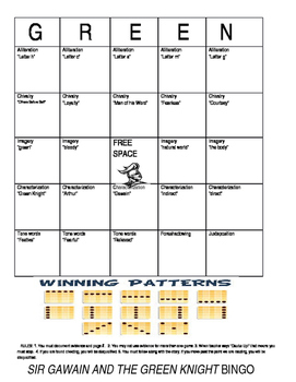 Preview of Sir Gawain and the Green Knight Bingo
