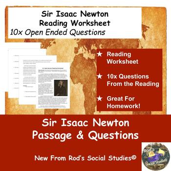 Preview of Sir Isaac Newton Reading Worksheet **Editable**