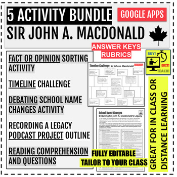 Preview of Sir John A. Macdonald 5 Activity Bundle (Digital/Printable, Editable, Answers)