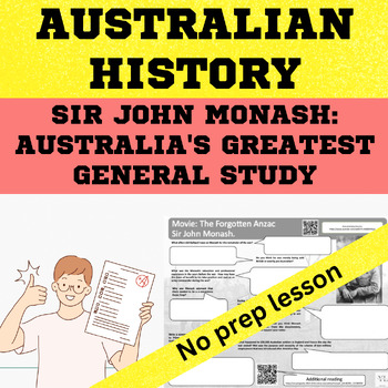 Preview of Sir John Monash Study - Australia's Greatest WW1 general worksheet