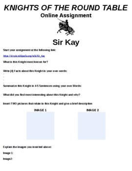 Preview of Sir Kay "Knight of the Round Table" Online Assignment