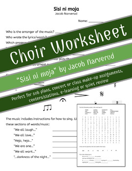 Preview of Sisi ni moja | Choir Worksheet | Jacob Narverud
