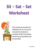 Sit - Sat - Set Worksheet for Grades 6-9