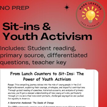 Preview of Sit-ins & Youth Activism: Civil Rights Reading Comprehension Worksheet