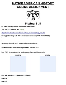 Preview of Sitting Bull Online Assignment W/ Online Article (Word)