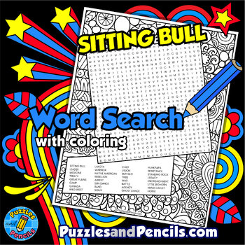 Preview of Sitting Bull Word Search Puzzle with Coloring | Native American Heritage Month