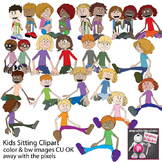 Sitting Kids Clipart - Children Clip art - Inc Blackline