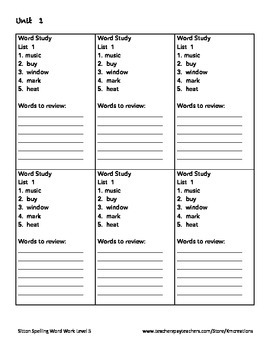 Sitton Spelling Homework Word Work Grade 5 Level 5 by kmcreations