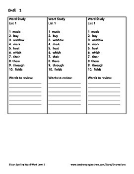 Sitton Spelling Homework Word Work Grade 5 Level 5 By Kmcreations