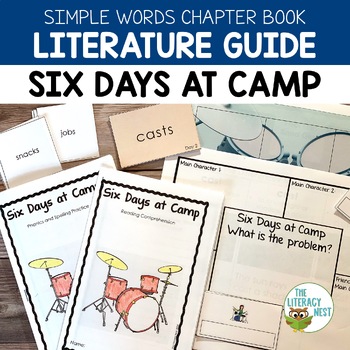 Preview of Six Days At Camp Literature Guide: Simple Words Chapter Book | Virtual Learning