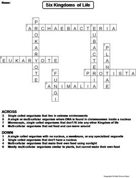 Six Kingdoms of Life Worksheet/ Crossword Puzzle by Science Spot