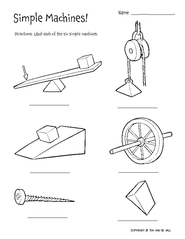 Six Simple Machines - 3 Printable Worksheets by Tim's Printables