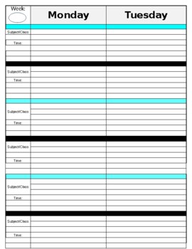 Six Subject Horizontal Lesson Planner, Plan Book, Binder Pages Weekly