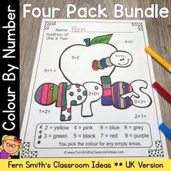 Preview of Colour By Number Addition Subtraction Multiplication Division UK Version Bundle