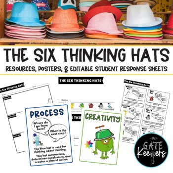 Preview of Six Thinking Hats - Resources, Poster Sets, Editable Student Response Sheets