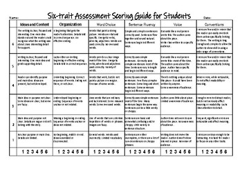 Preview of Six-Trait Writing Rubric and Assessment Cards Student Friendly