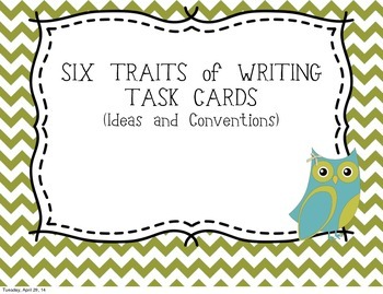 Preview of Six Traits of Writing TASK CARDS/Ideas & Conventions/CCSS Writing Activity