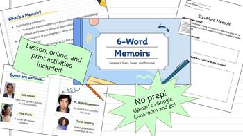 Preview of Six-Word Memoir--No prep, drop in lesson, digital or print, emergency sub plans