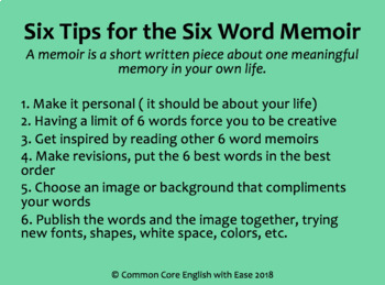 Six Word Memoir Project by English With Ease | Teachers ...