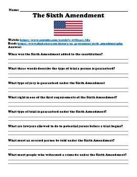 Preview of Sixth Amendment "Watch, Read & Answer" Online Assignment (PDF)