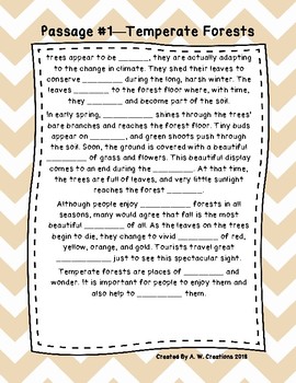 sixth cloze reading passages freebie by a w creations tpt