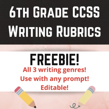 Preview of Sixth Grade CCSS Writing Rubrics- Use with any prompt (Editable!)