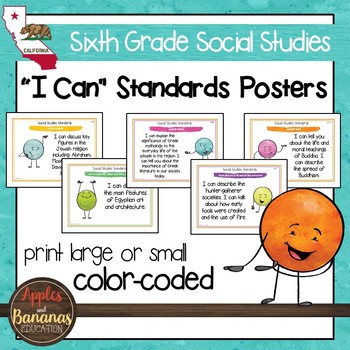 Preview of Sixth Grade California Social Studies Standards - Posters