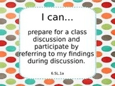 Sixth Grade Common Core ELA Learning Targets Speaking and 