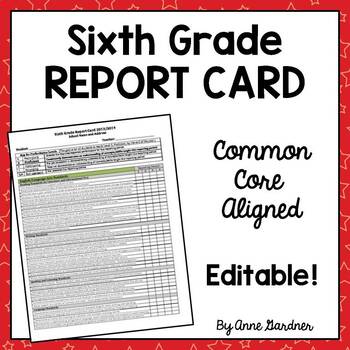 Preview of Sixth Grade Report Card Template: Common Core Standards Based Grading {Editable}